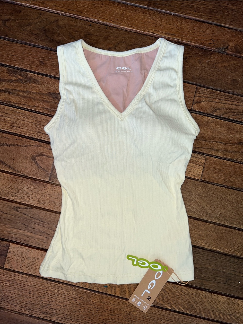 OGL Butter Cream Yellow V-Neck Cotton Pointelle Bra Top Size XS NWT